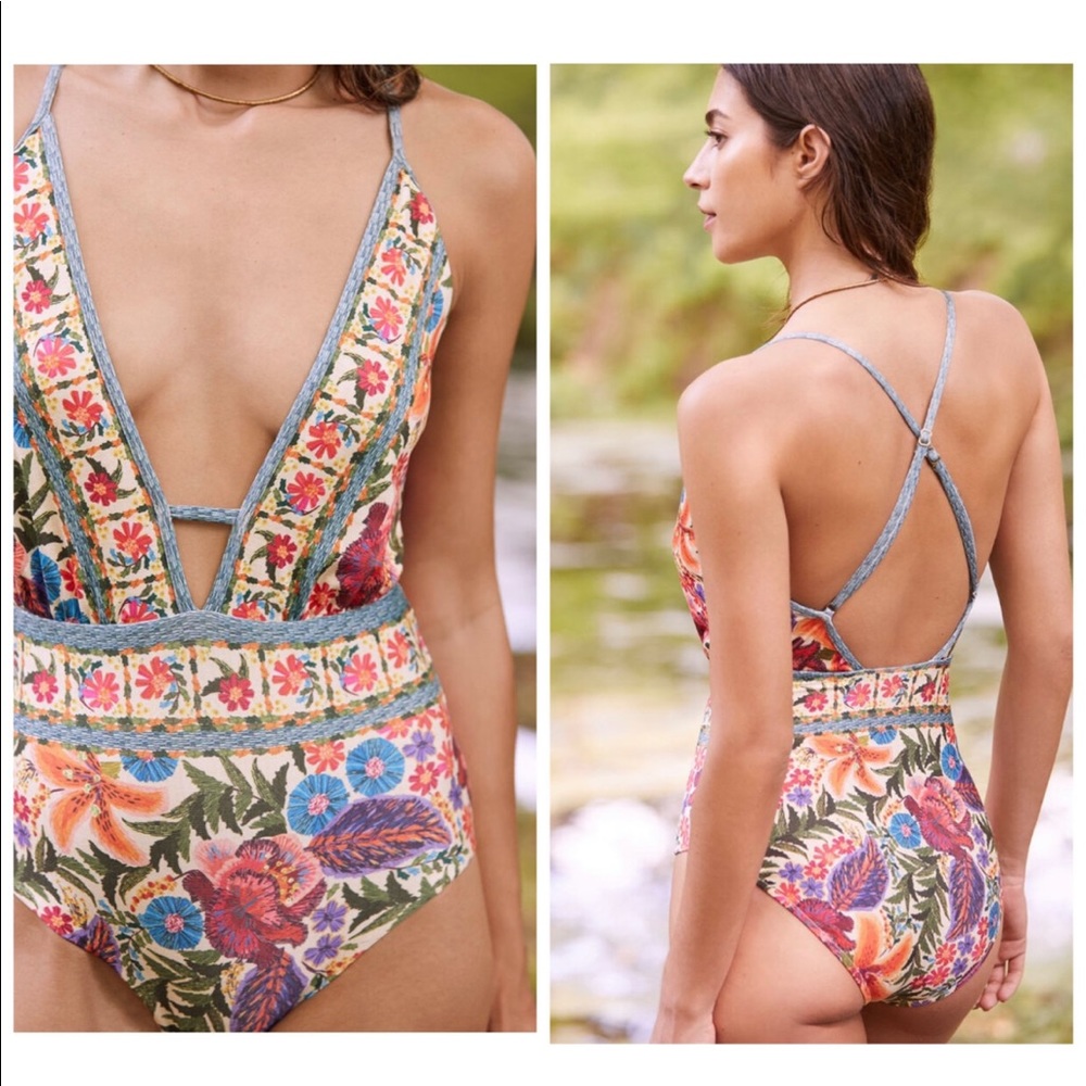 Farm Rio floral deep v swimsuit size S